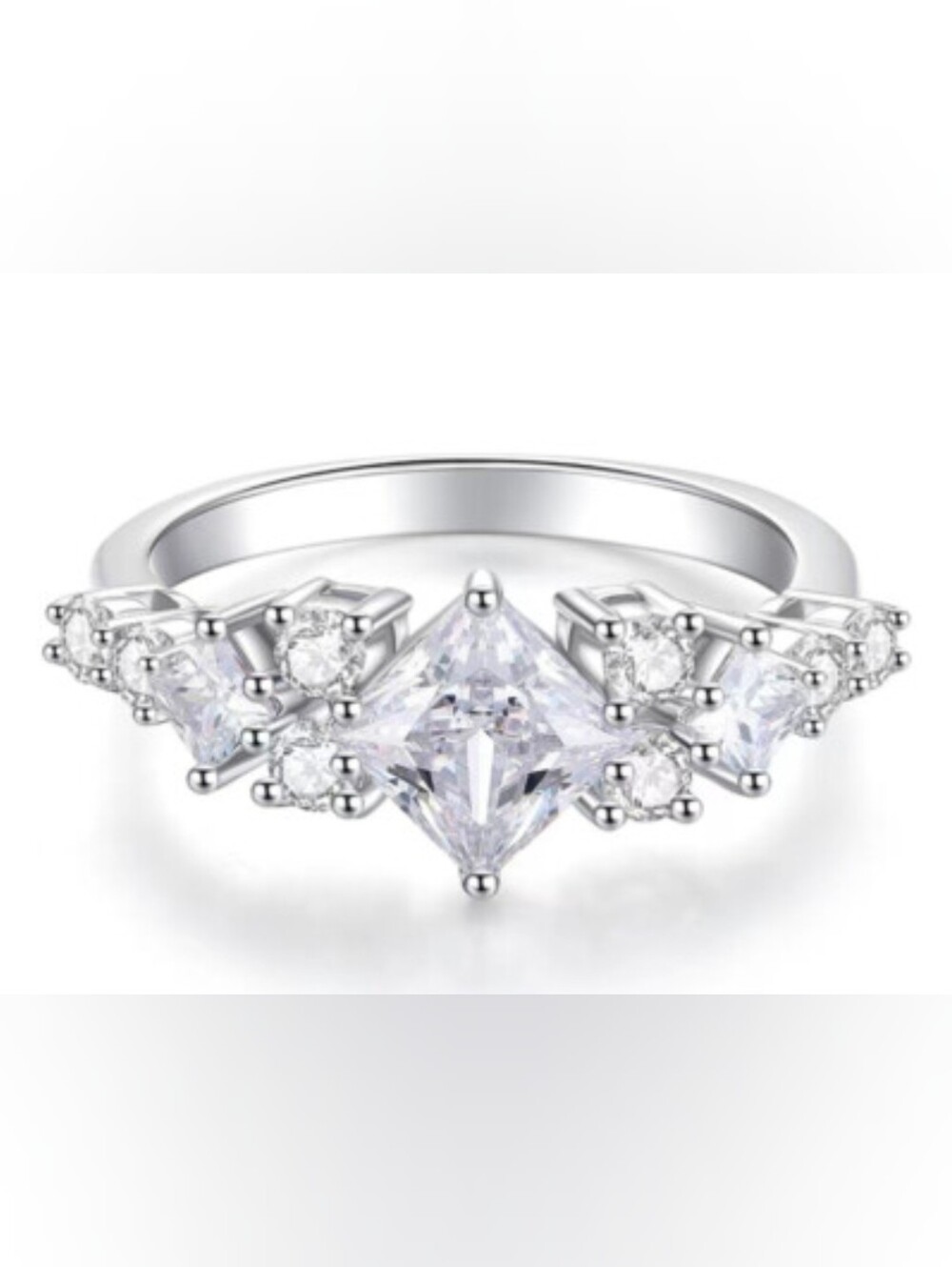 $8 Each Or Bundle 5/$20 Silver Princess-Cut Diamond Cluster Ring - Picture 5 of 6